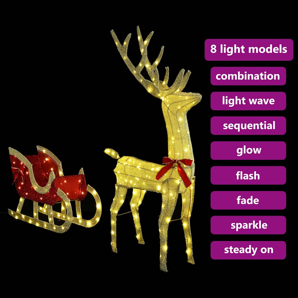 vidaXL Reindeer Pull Sleigh Warm white 151 x 28 x 128.5 cm Fabric