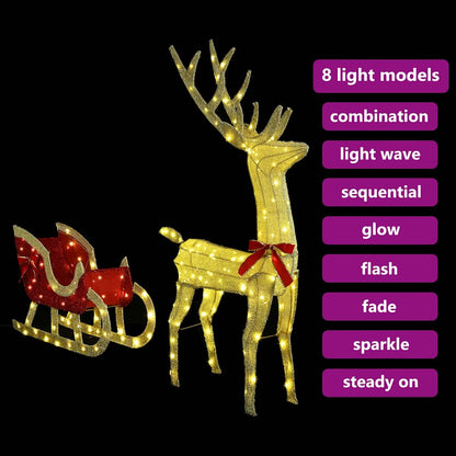 vidaXL Reindeer Pull Sleigh Warm white 151 x 28 x 128.5 cm Fabric