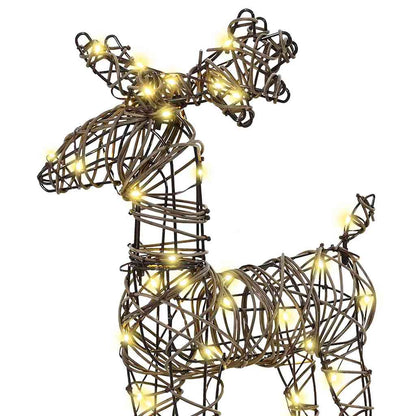 vidaXL Reindeer Pull Sleigh Warm White 53 x 28 x 33 cm Rattan