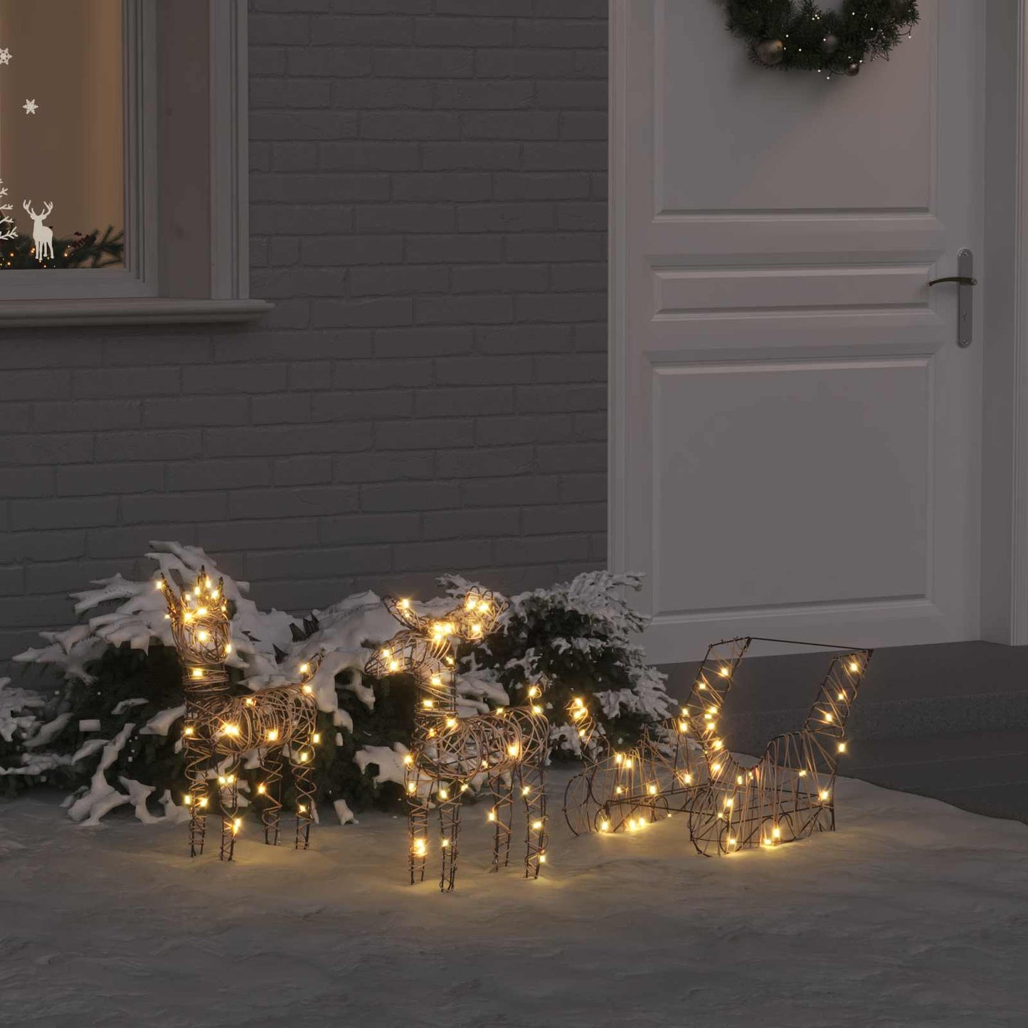 vidaXL Reindeer Pull Sleigh Warm White 53 x 28 x 33 cm Rattan