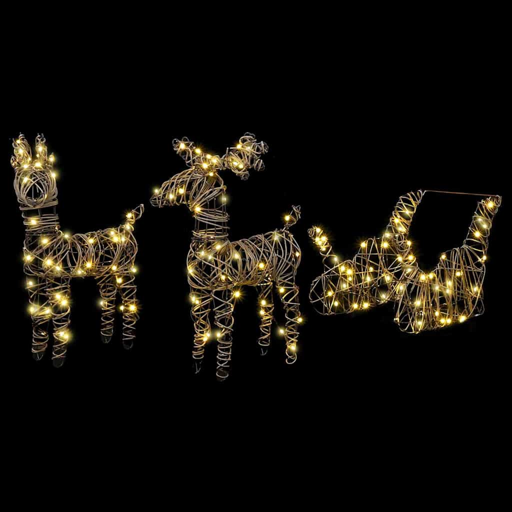 vidaXL Reindeer Pull Sleigh Warm White 53 x 28 x 33 cm Rattan