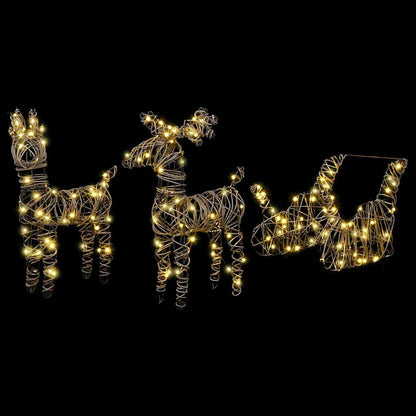 vidaXL Reindeer Pull Sleigh Warm White 53 x 28 x 33 cm Rattan