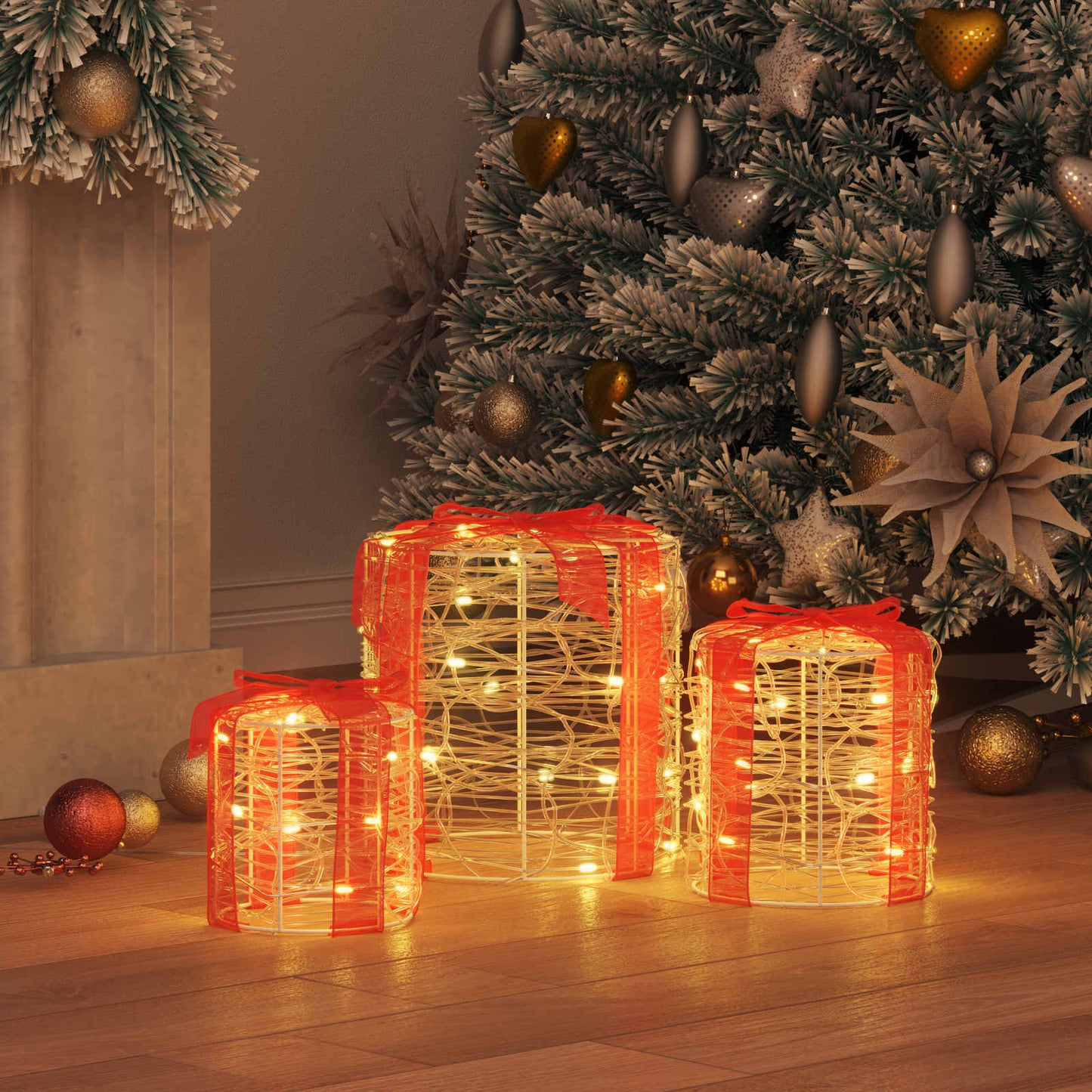 vidaXL Gift Box Decoration 3 pcs Warm white 20 x 20 x 21 cm Acrylic