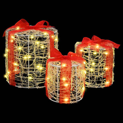 vidaXL Gift Box Decoration 3 pcs Warm white 20 x 20 x 21 cm Acrylic