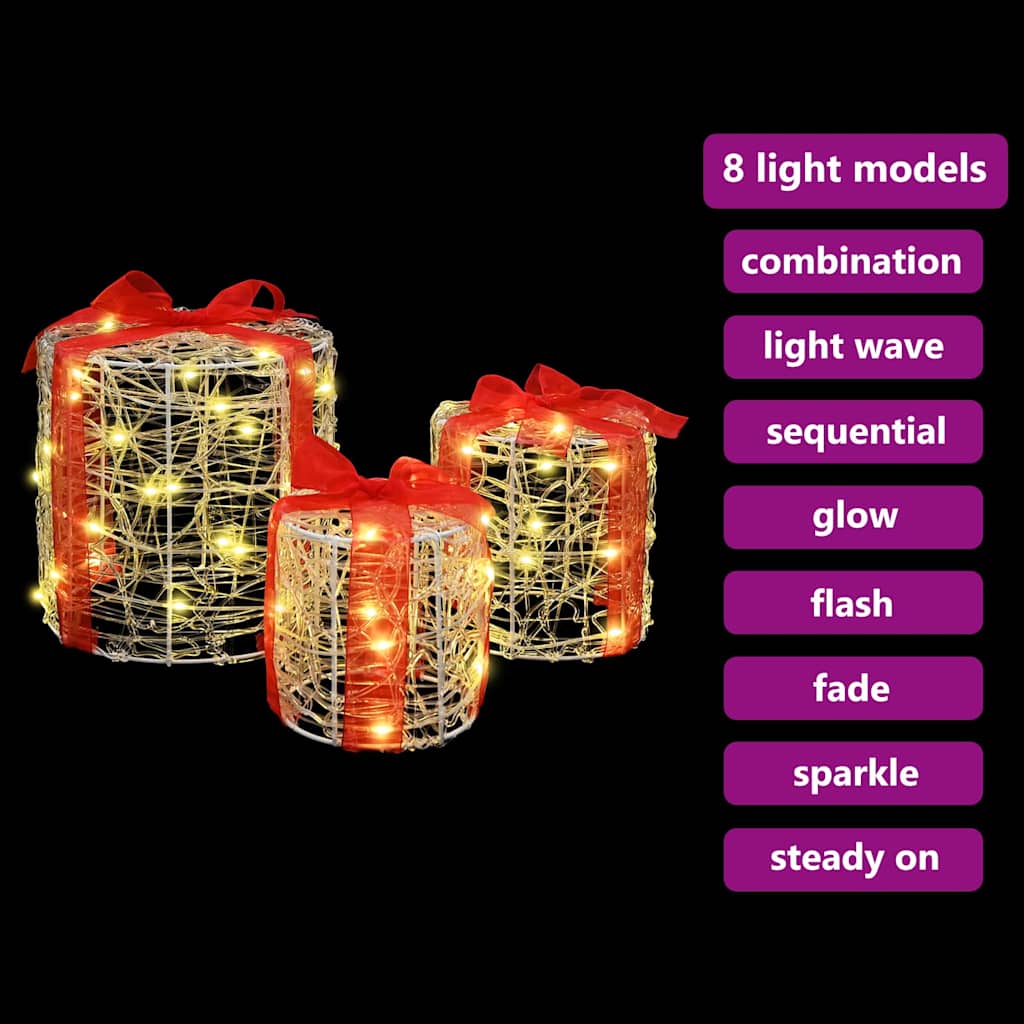 vidaXL Gift Box Decoration 3 pcs Warm white 20 x 20 x 21 cm Acrylic