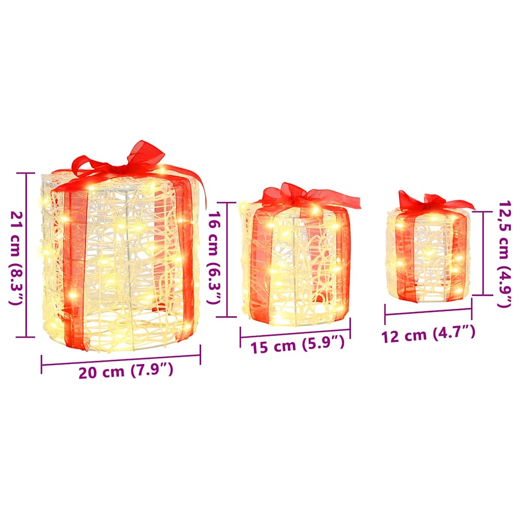 vidaXL Gift Box Decoration 3 pcs Warm white 20 x 20 x 21 cm Acrylic