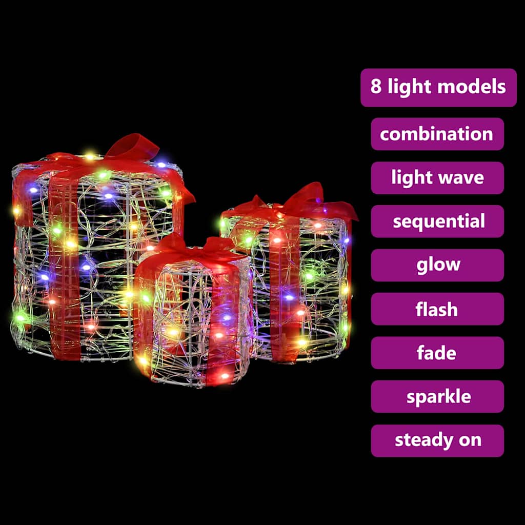 vidaXL Gift Box Decoration 3 pcs Colourful 20 x 20 x 21 cm Acrylic