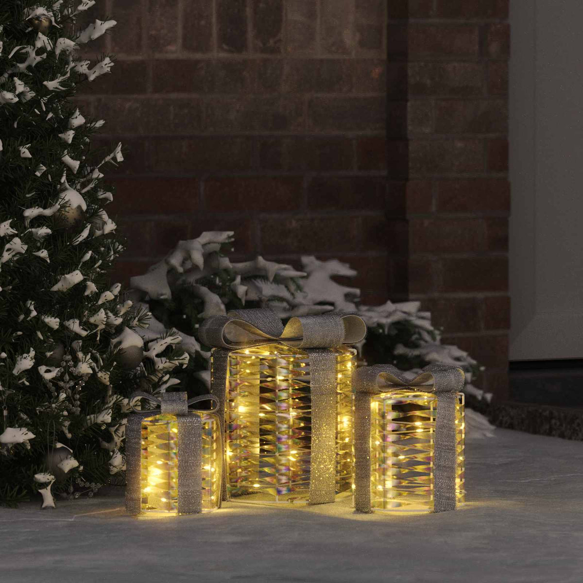 vidaXL Gift Box Decoration 3 pcs Warm white 20 x 20 x 20 cm PET