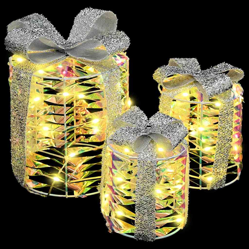 vidaXL Gift Box Decoration 3 pcs Warm white 20 x 20 x 20 cm PET