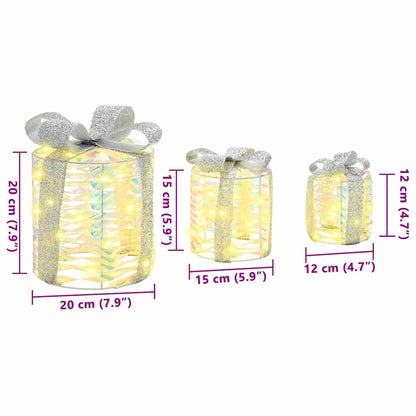 vidaXL Gift Box Decoration 3 pcs Warm white 20 x 20 x 20 cm PET