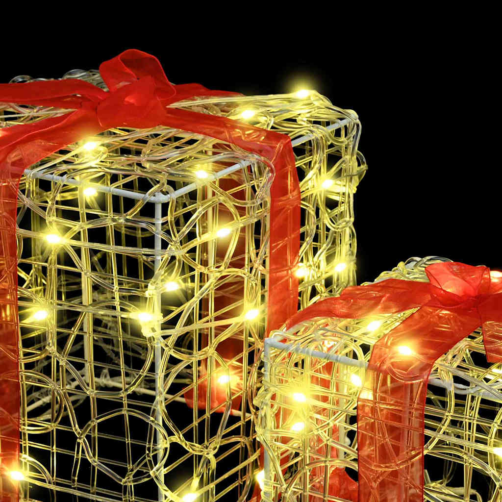 vidaXL Gift Box with 60 LEDs 3 pcs Warm white 20 x 20 x 20 cm Acrylic