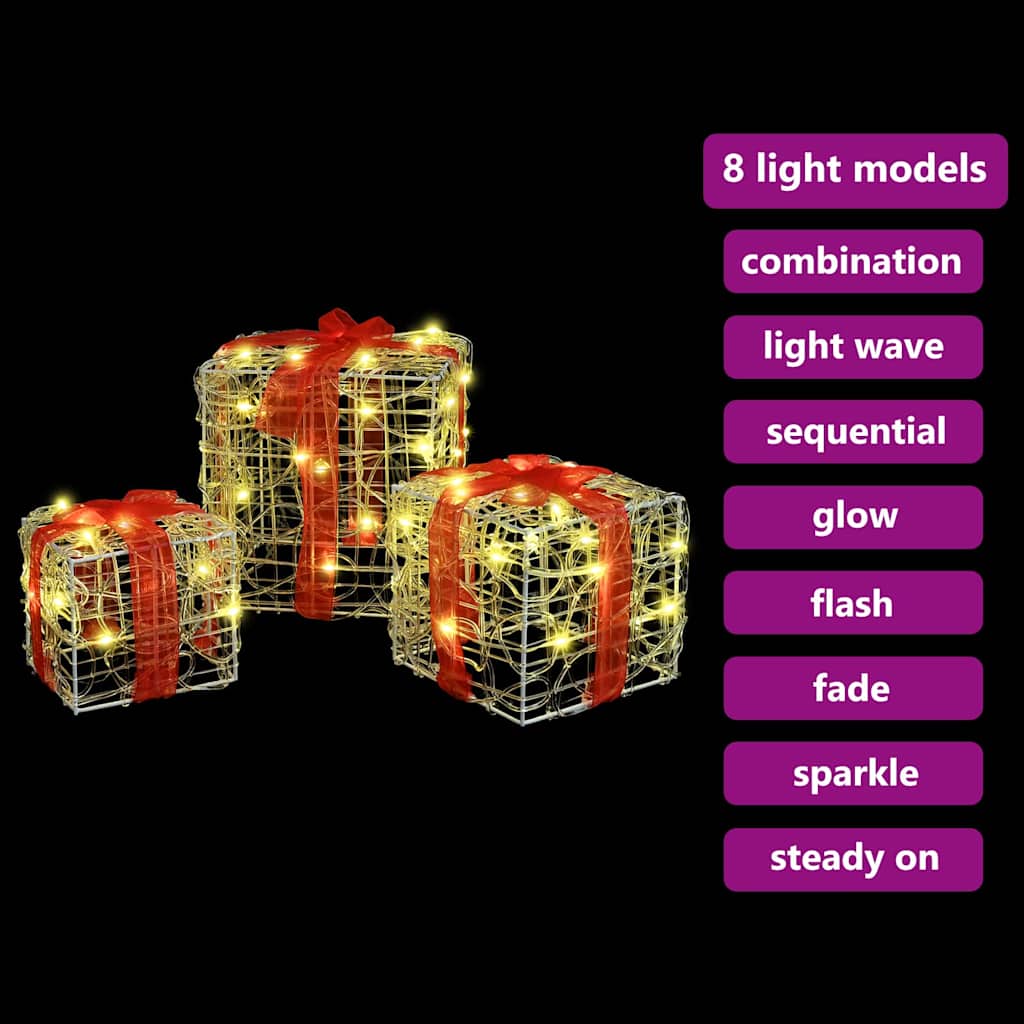 vidaXL Gift Box with 60 LEDs 3 pcs Warm white 20 x 20 x 20 cm Acrylic