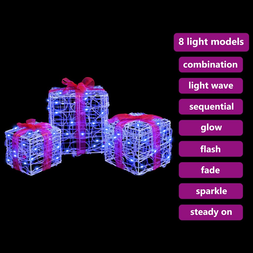 vidaXL Gift Box with 60 LEDs 3 pcs Blue 20 x 20 x 20 cm Acrylic