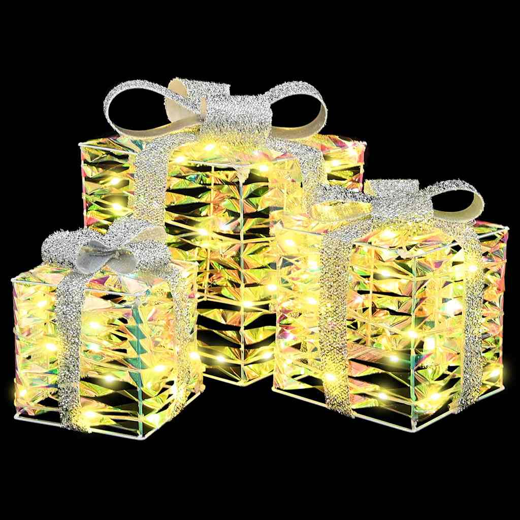 vidaXL Gift Box with 60 LEDs 3 pcs Warm white 20 x 20 x 20 cm PET