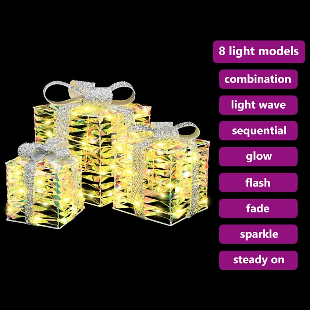 vidaXL Gift Box with 60 LEDs 3 pcs Warm white 20 x 20 x 20 cm PET