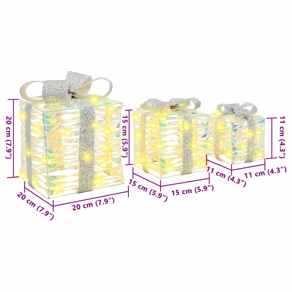 vidaXL Gift Box with 60 LEDs 3 pcs Warm white 20 x 20 x 20 cm PET