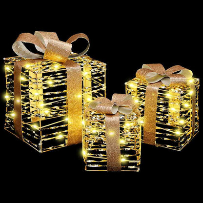 vidaXL Gift Box with 60 LEDs 3 pcs Warm white 20 x 20 x 20 cm PET