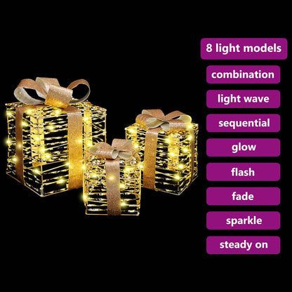 vidaXL Gift Box with 60 LEDs 3 pcs Warm white 20 x 20 x 20 cm PET