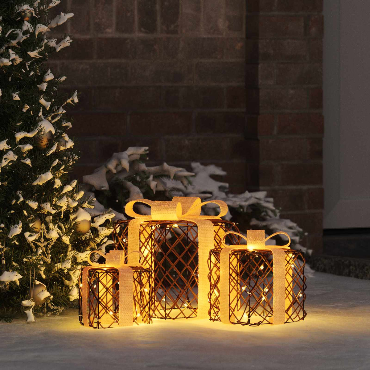 vidaXL Lighted Christmas Gift Box 3 pcs 150 LEDs Warm White