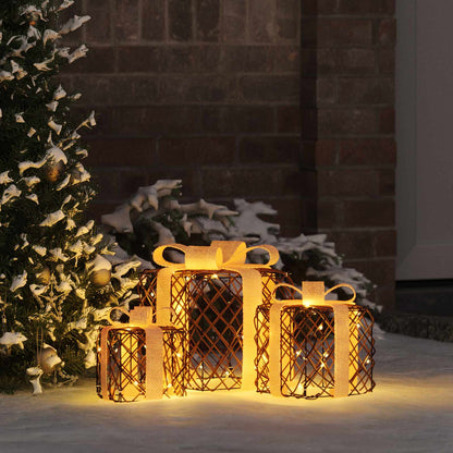 vidaXL Lighted Christmas Gift Box 3 pcs 150 LEDs Warm White