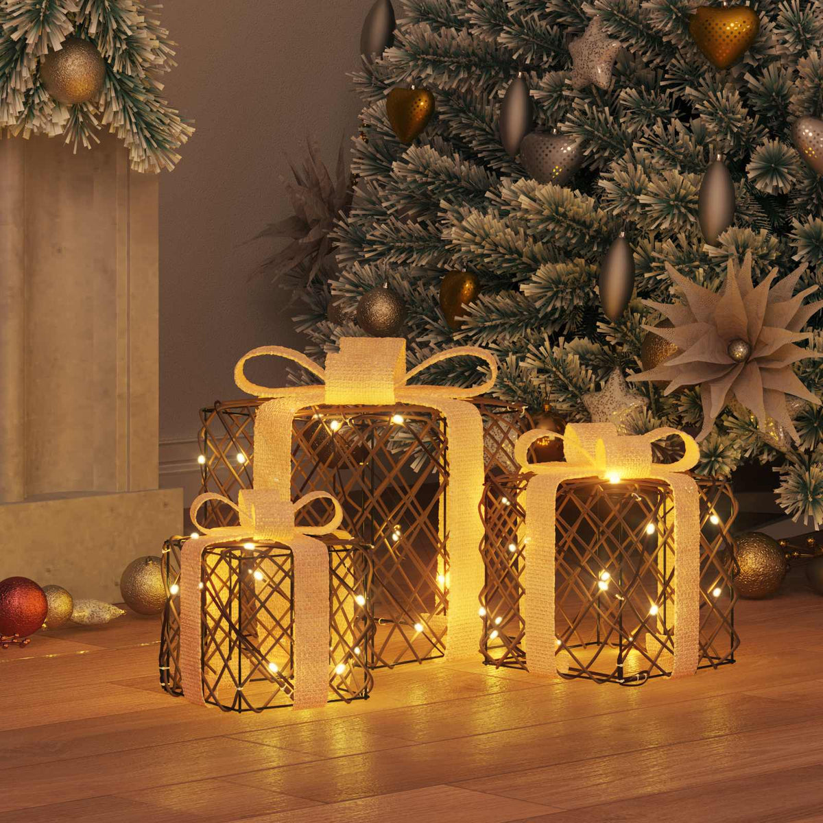 vidaXL Lighted Christmas Gift Box 3 pcs 150 LEDs Warm White