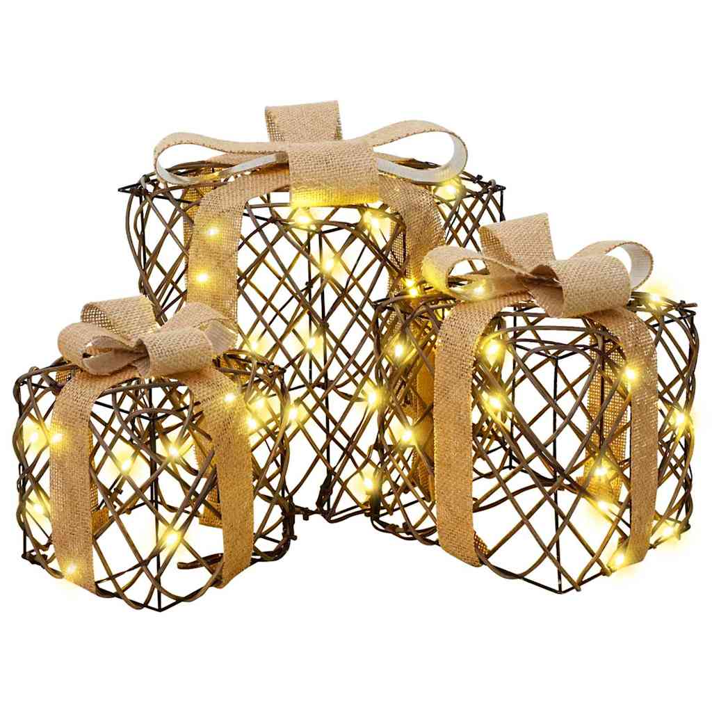 vidaXL Lighted Christmas Gift Box 3 pcs 150 LEDs Warm White