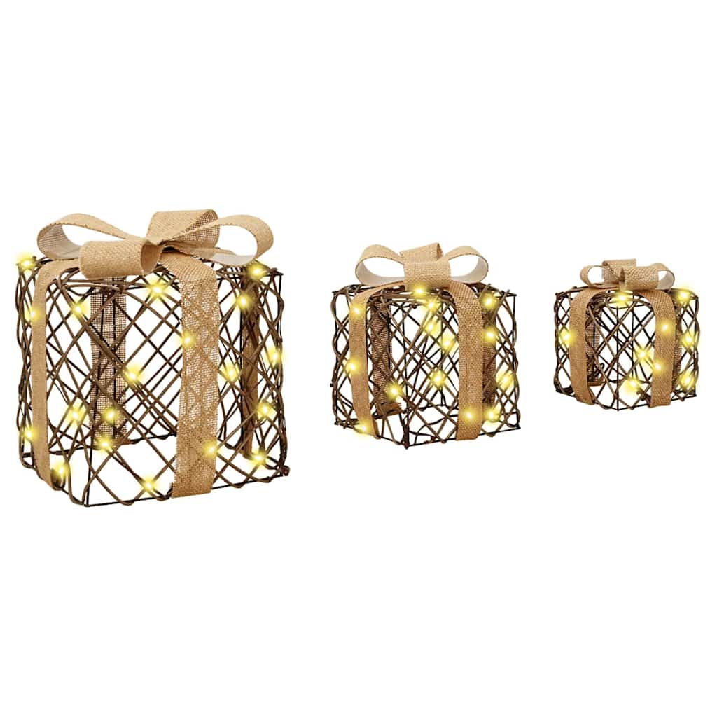 vidaXL Lighted Christmas Gift Box 3 pcs 150 LEDs Warm White