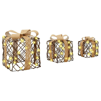vidaXL Lighted Christmas Gift Box 3 pcs 150 LEDs Warm White