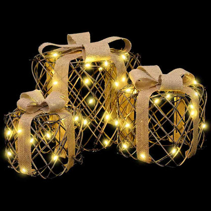 vidaXL Lighted Christmas Gift Box 3 pcs 150 LEDs Warm White