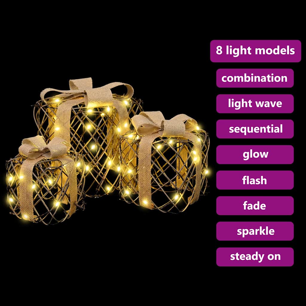 vidaXL Lighted Christmas Gift Box 3 pcs 150 LEDs Warm White
