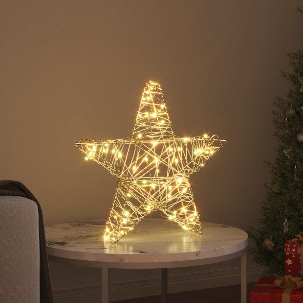 vidaXL 3D Star 50 LEDs Warm white 55 x 52.5 x 9 cm Rattan
