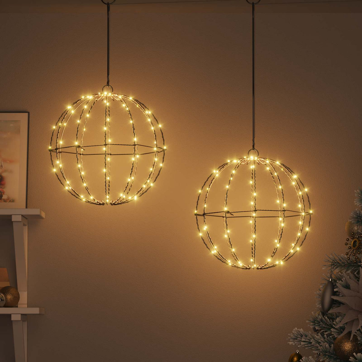 vidaXL Ball 2 pcs Warm white 30 x 30 x 32 cm Metal 192 LEDs