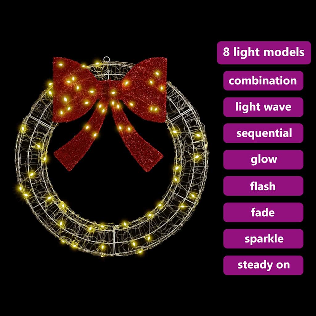 vidaXL Wreath with 60 LEDs Warm white 76 x 76 x8.5 cm Acrylic