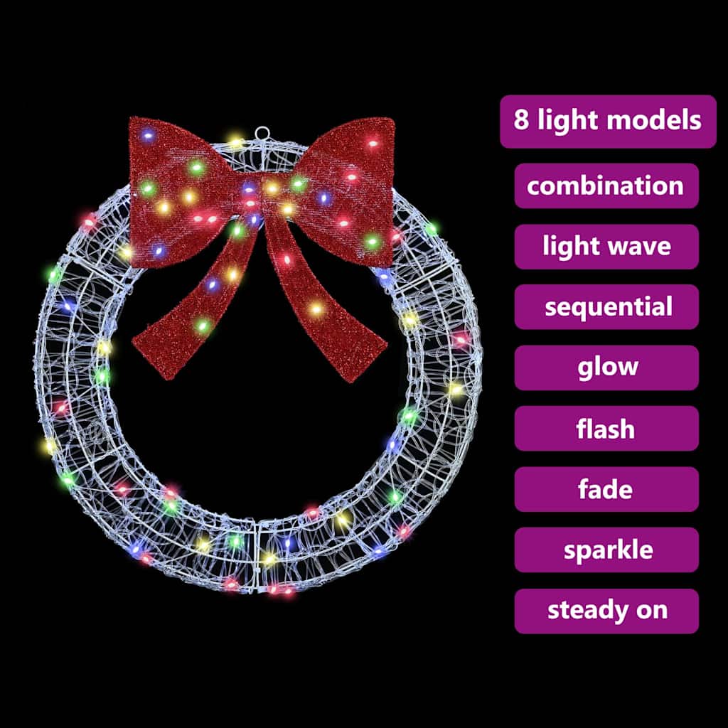 vidaXL Wreath with 60 LEDs Multicolour 76 x 76 x8.5 cm Acrylic