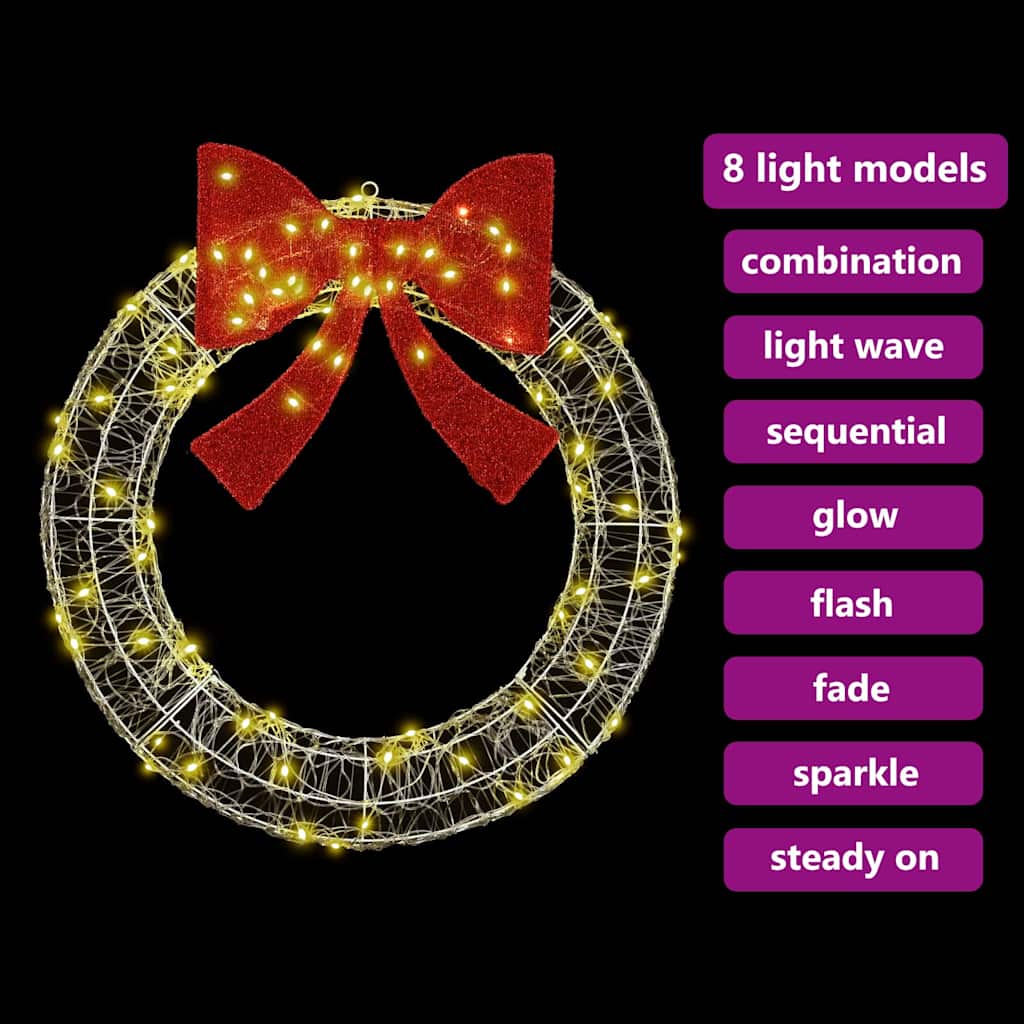 vidaXL Wreath with 80 LEDs Warm white 92 x 92 x 9.5 cm Acrylic