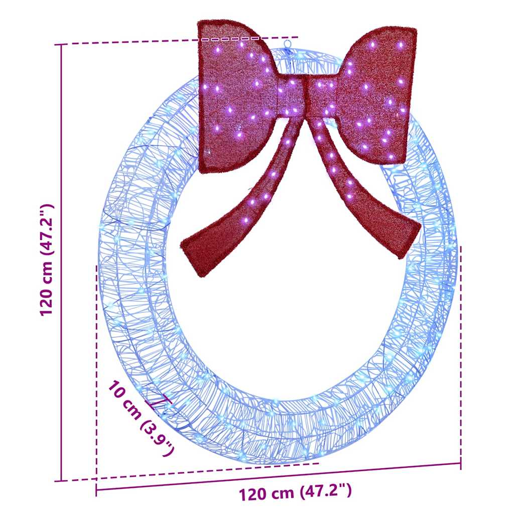 vidaXL Wreath with 150 LEDs Blue 120 cm Acrylic