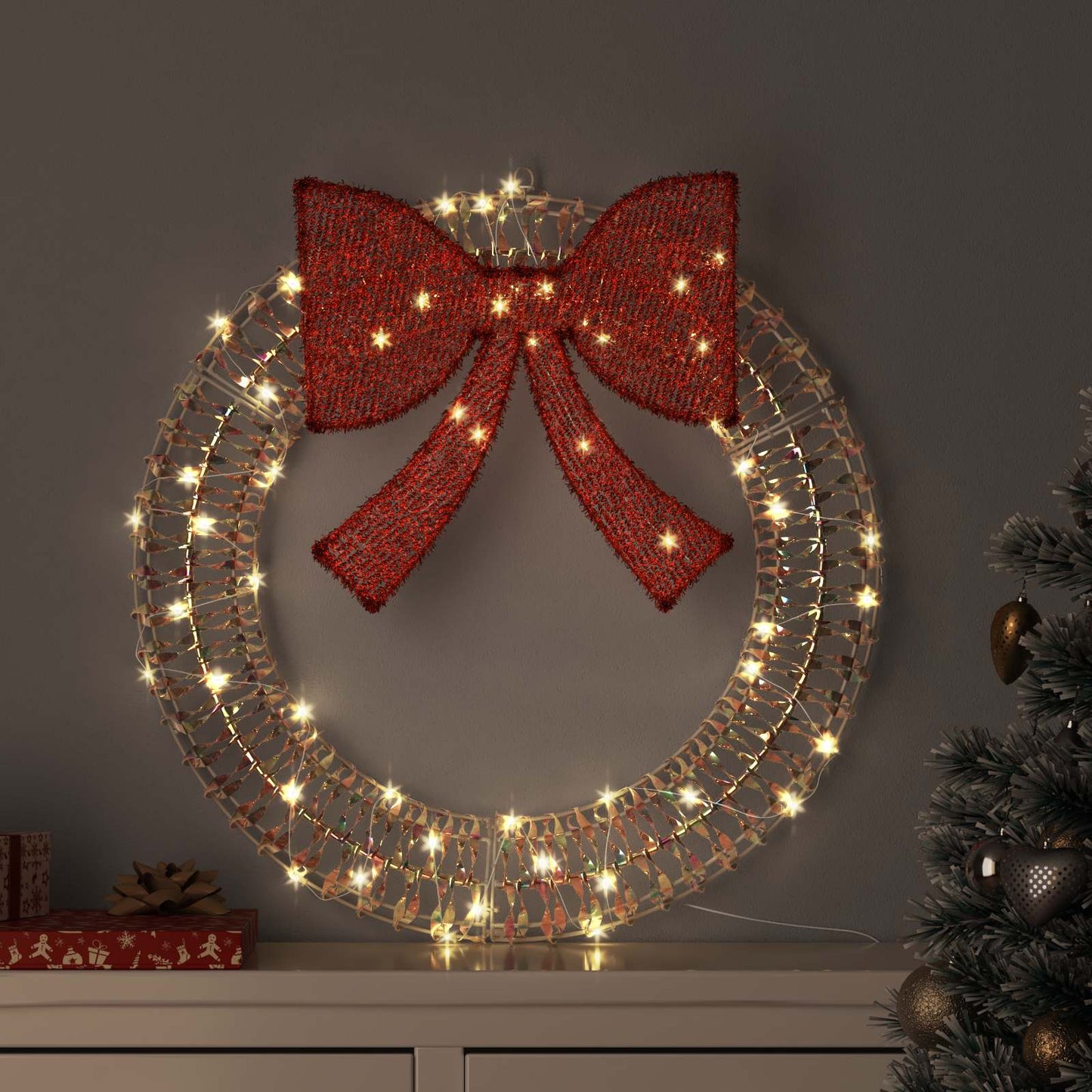 vidaXL Wreath Warm white 75 x 75 x 8 cm PET 60 LEDs
