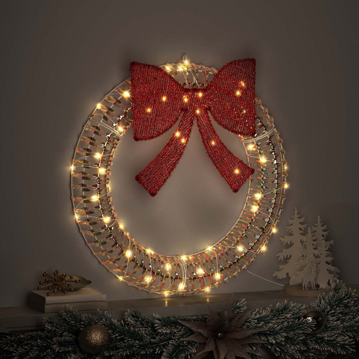vidaXL Wreath Warm white 75 x 75 x 8 cm PET 60 LEDs