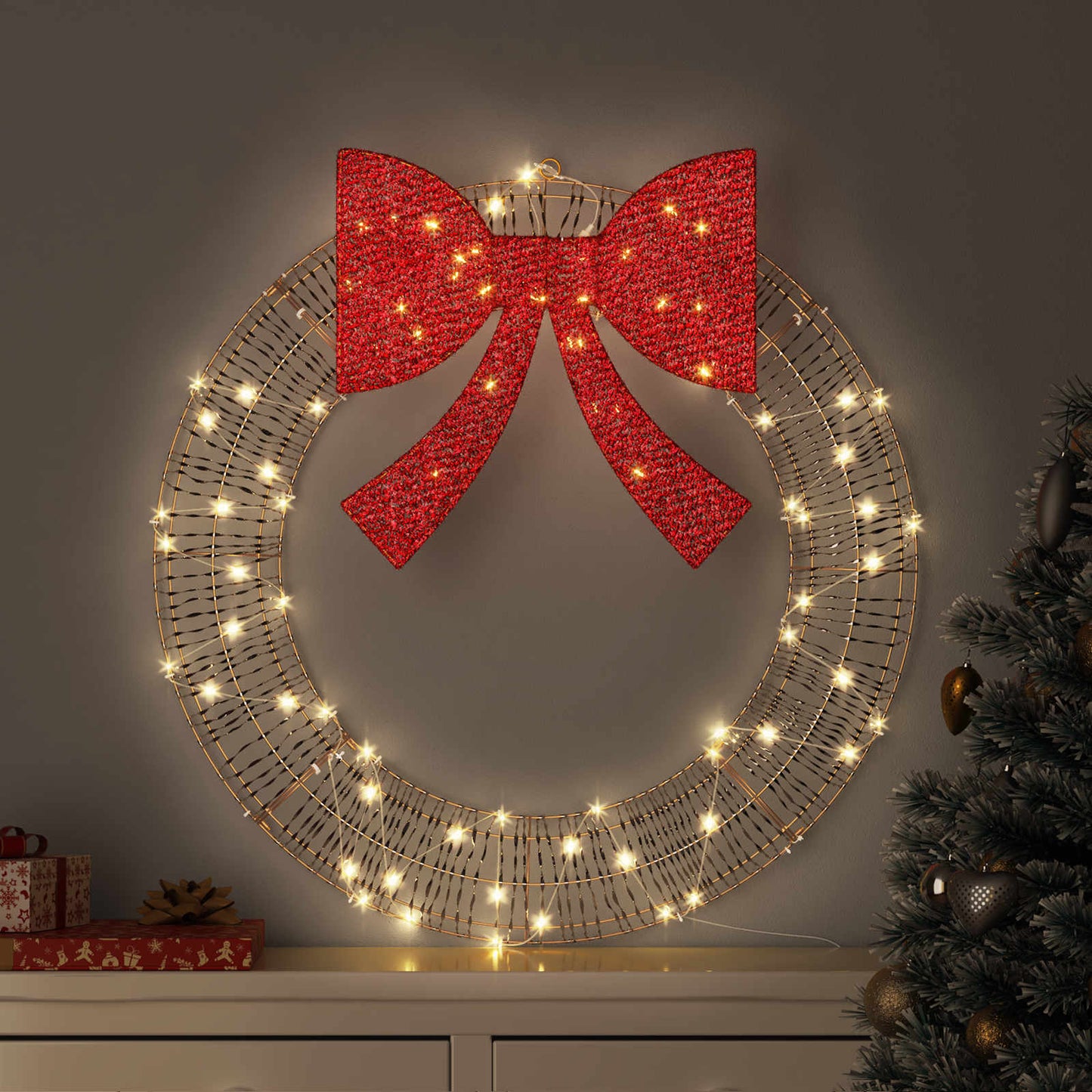 vidaXL Wreath Warm white 75 x 75 x 8 cm PET 60 LEDs