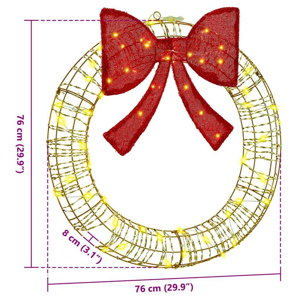 vidaXL Wreath with 60 LEDs Warm white 76 x 76 x 8 cm PET