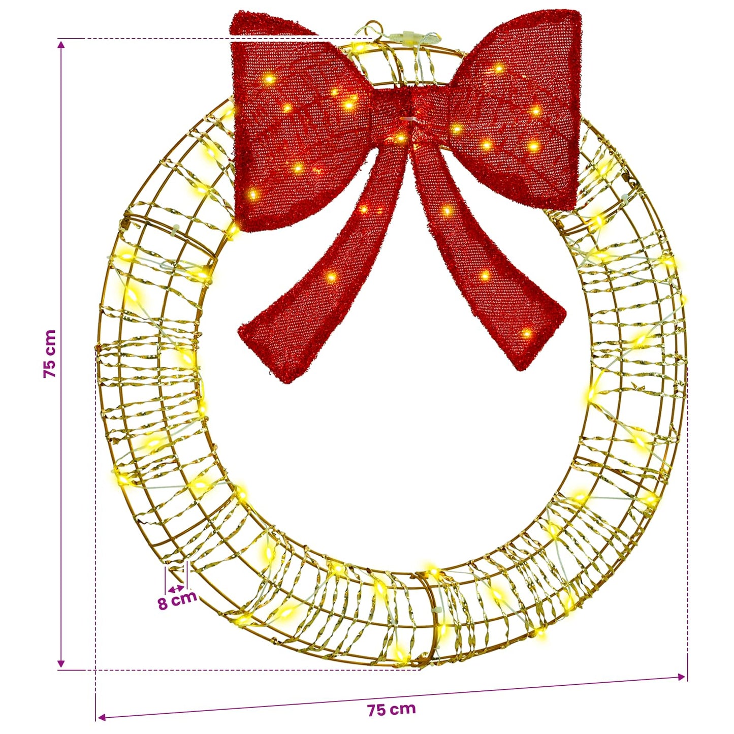 vidaXL Wreath Warm white 75 x 75 x 8 cm PET 60 LEDs