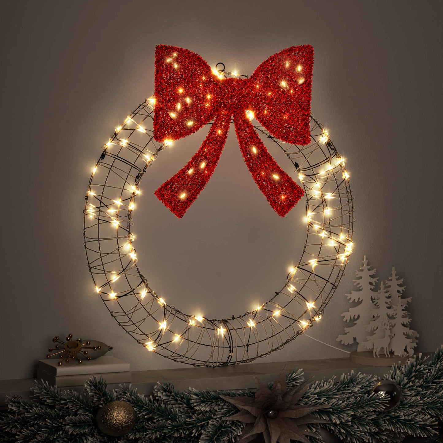 vidaXL Wreath with 60 LEDs Warm white 75 x 75 x 8 cm Rattan