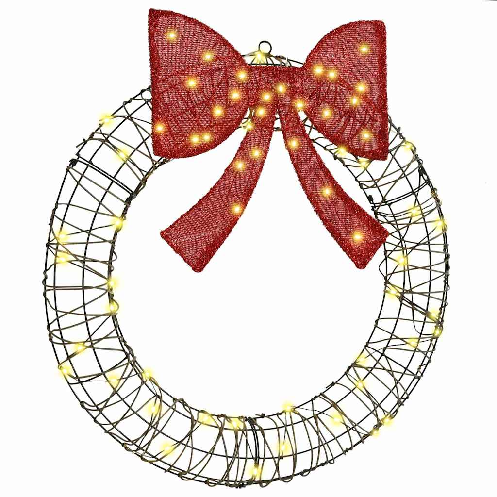 vidaXL Wreath with 60 LEDs Warm white 75 x 75 x 8 cm Rattan