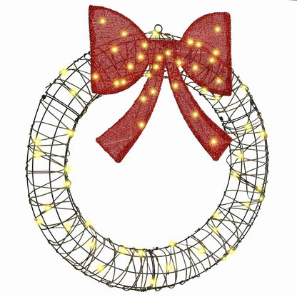 vidaXL Wreath with 60 LEDs Warm white 75 x 75 x 8 cm Rattan