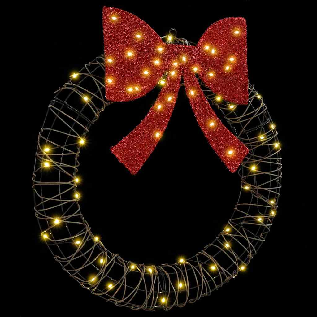 vidaXL Wreath with 60 LEDs Warm white 75 x 75 x 8 cm Rattan