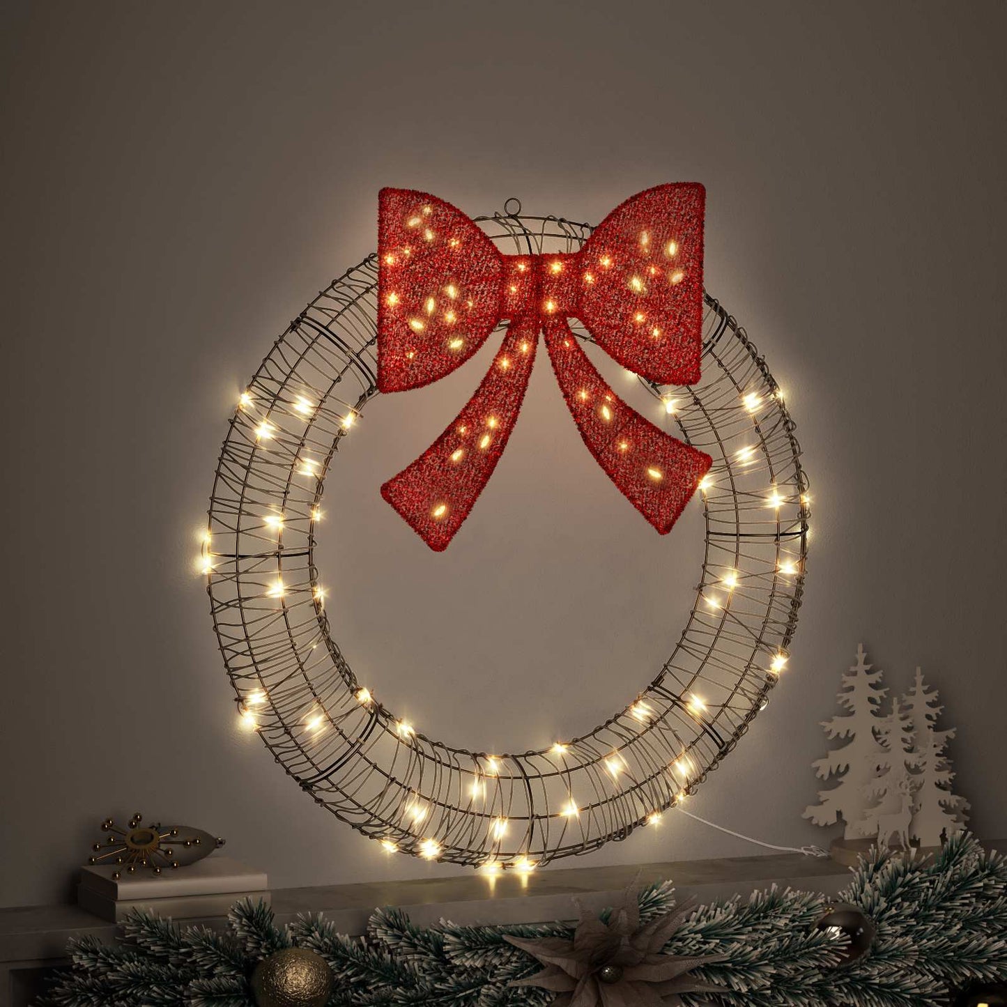 vidaXL Wreath with 80 LEDs Warm white 90 x 90 x 9 cm Rattan
