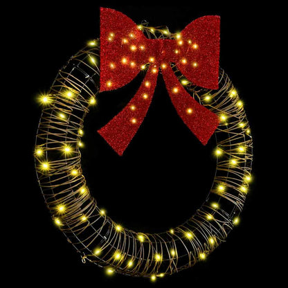 vidaXL Wreath with 80 LEDs Warm white 90 x 90 x 9 cm Rattan