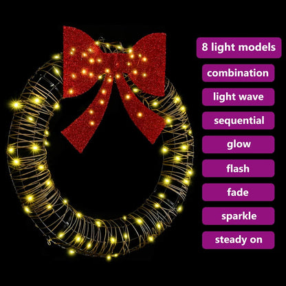 vidaXL Wreath with 80 LEDs Warm white 90 x 90 x 9 cm Rattan