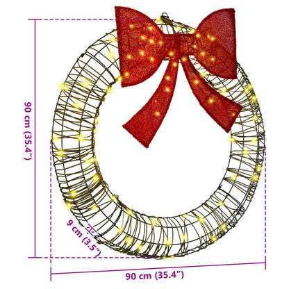 vidaXL Wreath with 80 LEDs Warm white 90 x 90 x 9 cm Rattan