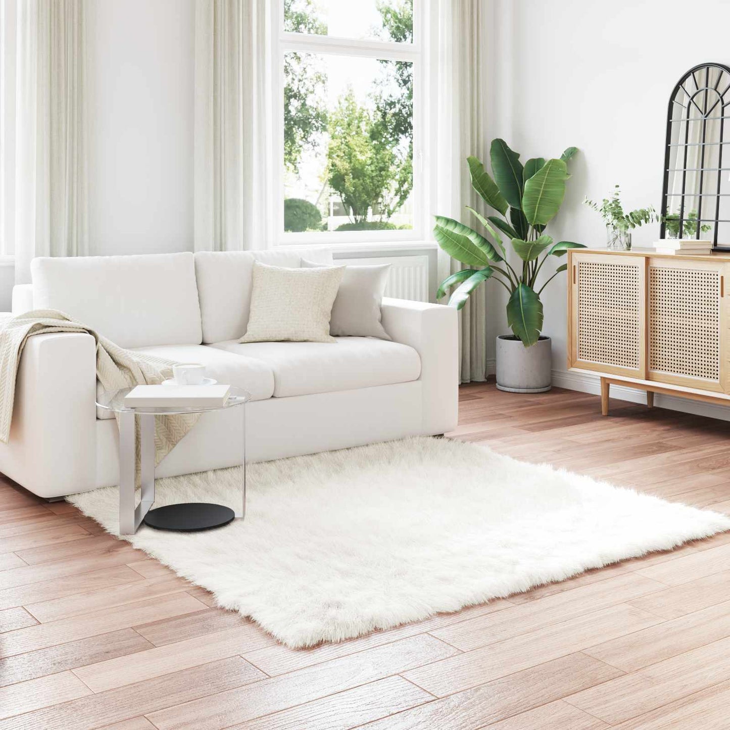 vidaXL Faux Sheepskin Rug TAFALLA White 120 x 120 cm Polyester